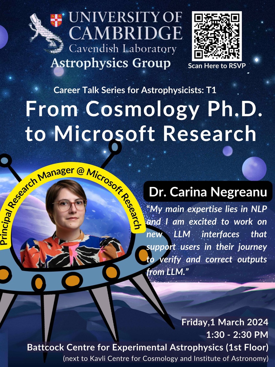 Poster for From Cosmology PhD to Microsoft Research